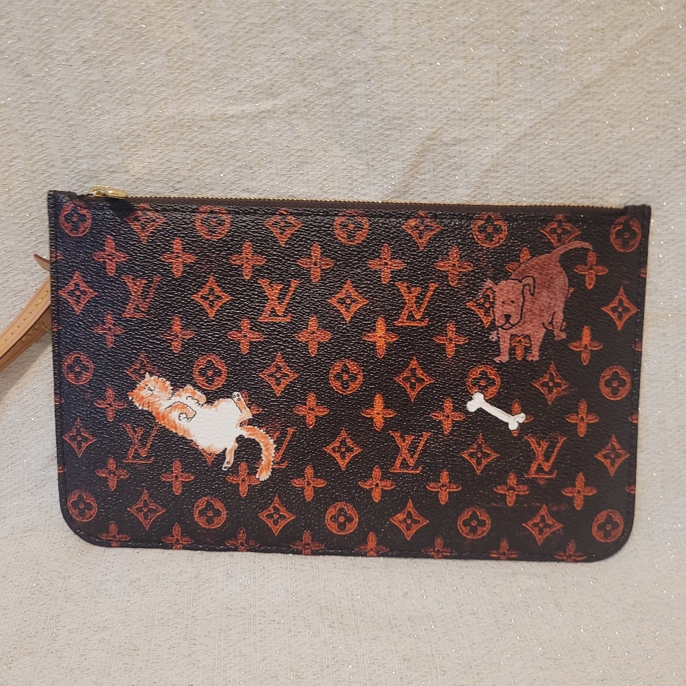 Louis Vuitton Neverfull Catogram Cats pochette wristlet pouch